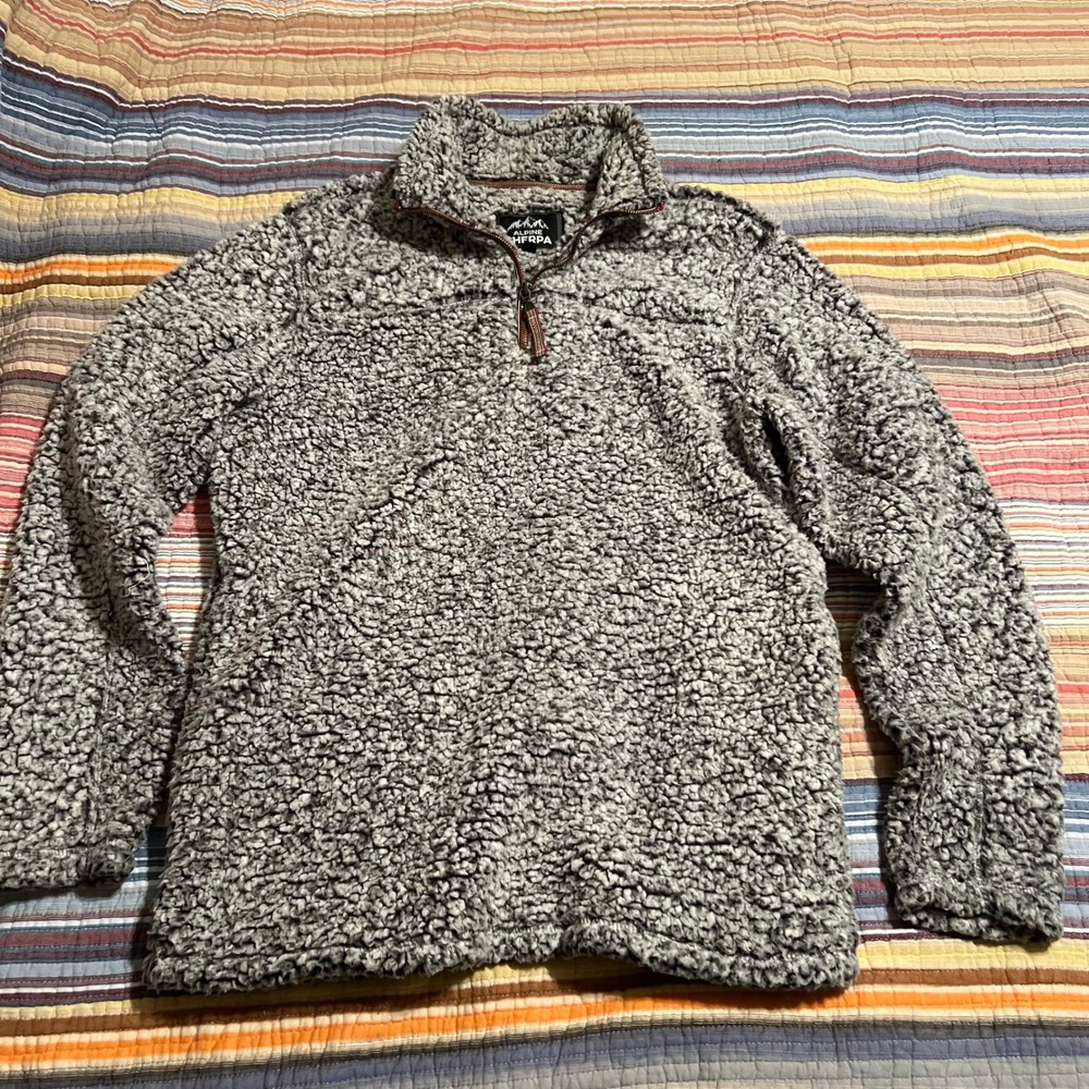 Alpine Sherpa Pullover Women's Medium Gray Cozy Fleece Quarter Zip Sweater‎